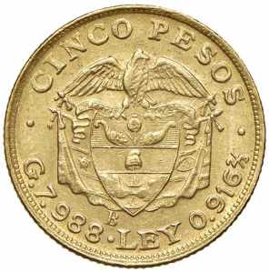  COLOMBIA 5 Pesos 1923 - Fr. 113 AU (g 7,87)