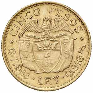  COLOMBIA 5 Pesos 1924 - Fr. 115 AU (g 8,00) ... 