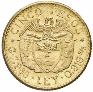  COLOMBIA 5 Pesos 1925 - Fr. 115 AU (g 7,97)