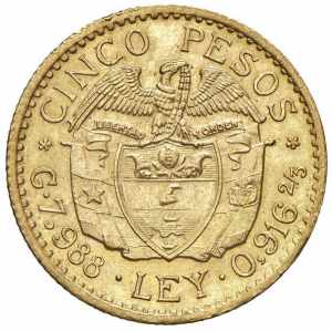  COLOMBIA 5 Pesos 1926 - Fr. 115 AU (g 7,99)