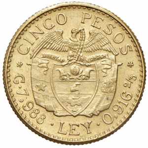  COLOMBIA 5 Pesos 1927 - Fr. 115 AU (g 7,99)