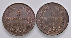 SAN MARINO 5 Centesimi 1864 e 1894 - CU ... 