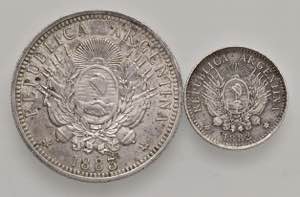ARGENTINA 50 Centavos 1883 e 10 centavos ... 