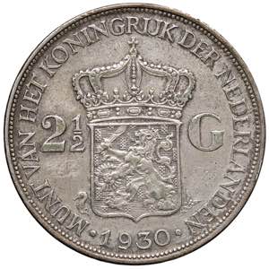 OLANDA Wilhelmina (1890-1948) 2,50 Gulden ... 