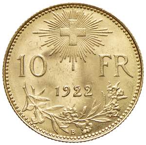 SVIZZERA Confederazione 10 Franchi 1922 - AU ... 