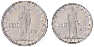 Pio XII (1939-1958) 100 e 50 Lire 1951 A. ... 