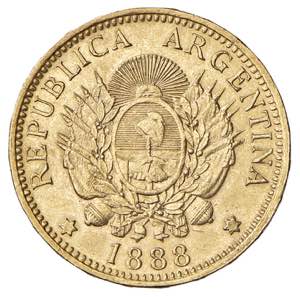 ARGENTINA 5 Pesos 1885 - KM 31; Fr. 14 AU (g ... 