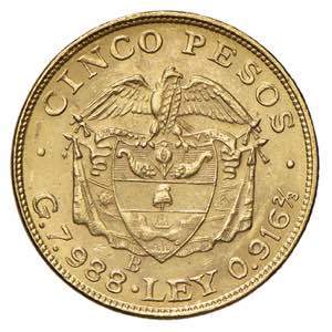 COLOMBIA 5 Pesos 1924 - Fr. 115 AU (g 8,05)