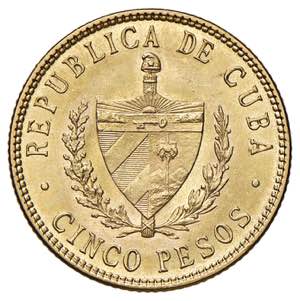 CUBA 5 Pesos 1916 - KM 19; Fr. 4 AU (g 8,36)