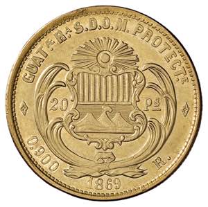 GUATEMALA 20 Pesos 1869 - KM 194 AU (g ... 
