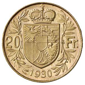LIECHTENSTEIN Franz I (1929-1938) 20 Franchi ... 