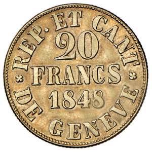 SVIZZERA Ginevra - 20 Franchi 1848 - AU (g ... 