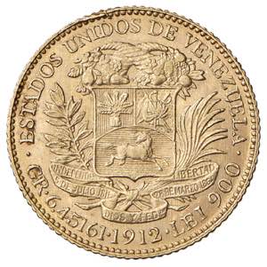 VENEZUELA 20 Bolivares 1912 - Fr. 5c AU (g ... 