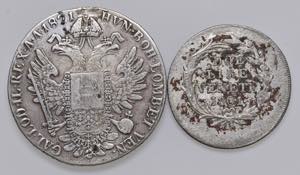 Lotto di due monete: tallero 1821 E, 2 lire ... 
