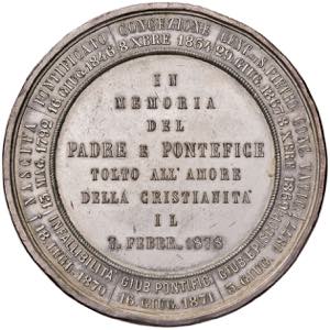 Pio IX (1846-1870) Medaglia 1878 per la ... 