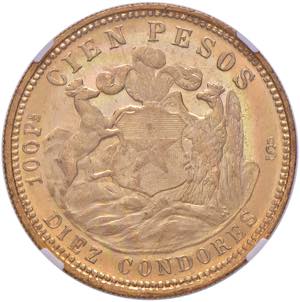 CILE 100 Pesos 1926 - AU In slab NGC MS 64+ ... 
