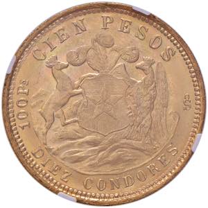 CILE 100 Pesos 1926 - AU In slab NGC MS 64 ... 