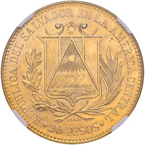 EL SALVADOR 20 Pesos 1861 (restrike 1960) - ... 