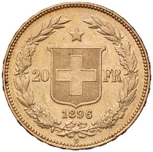 SVIZZERA 20 Franchi 1896 - KM 31 AU (g 6,45) ... 