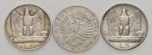 Lotto di tre monete: 5 Lire 1927*, 5 Lire ... 