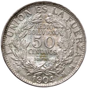 BOLIVIA 50 Centavos 1904 MM - KM 175.1 AG (g ... 