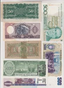 SUDAMERICA Lotto di 7 banconote sudamericane ... 