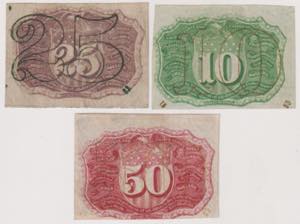 USA - lotto di 3 banconote da 10 , 25 e 50 ... 