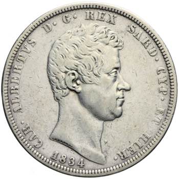 Carlo Alberto - 5 lire 1834 Torino ... 