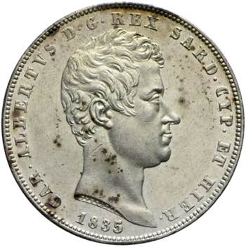 Carlo Alberto - 5 lire 1835 Genova ... 