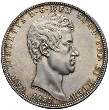 Carlo Alberto - 5 lire 1837 Genova ... 