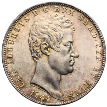 Carlo Alberto - 5 lire 1844 Genova ... 