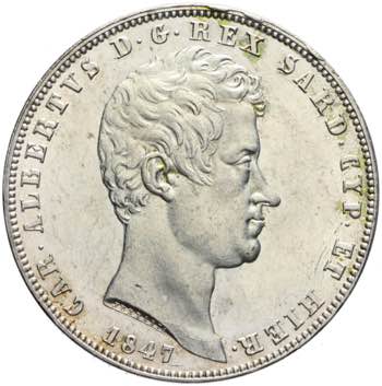 Carlo Alberto - 5 lire 1847 Genova ... 