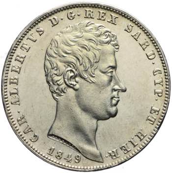 Carlo Alberto - 5 lire 1849 Genova ... 