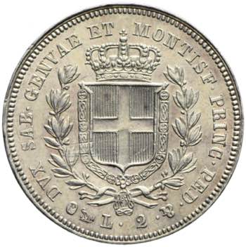Carlo Alberto - 2 lire 1844 Genova ... 