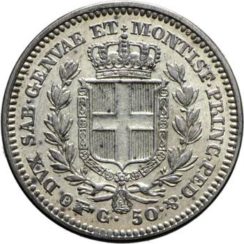 Carlo Alberto - 50 centesimi 1845 ... 