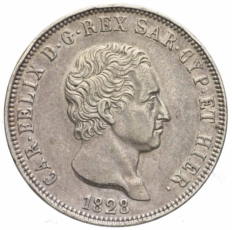 Carlo Felice - 5 lire 1828 Genova ... 