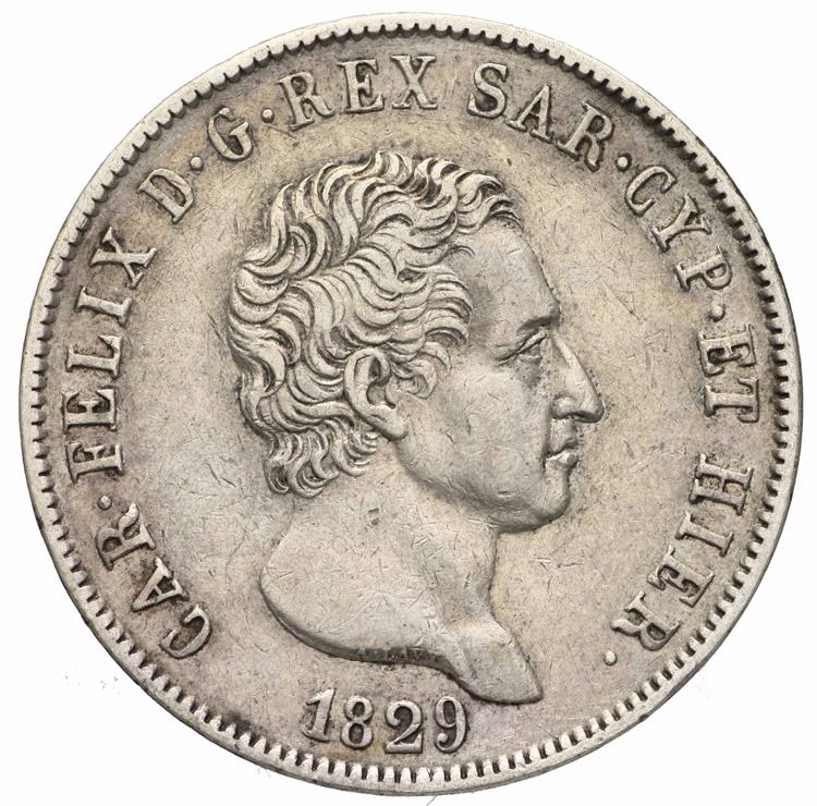 Carlo Felice - 5 lire 1829 Genova ... 