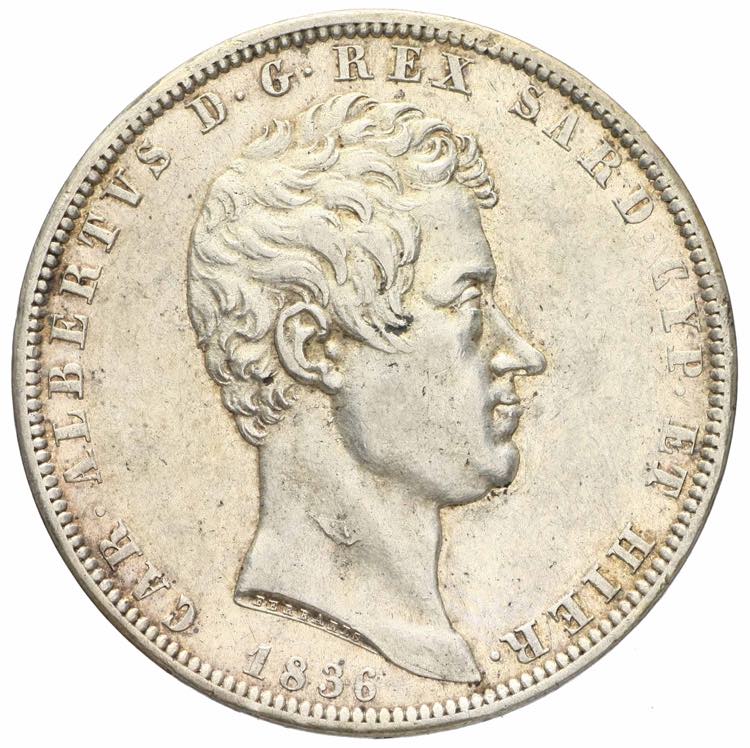 Carlo Alberto - 5 lire 1836 Genova ... 
