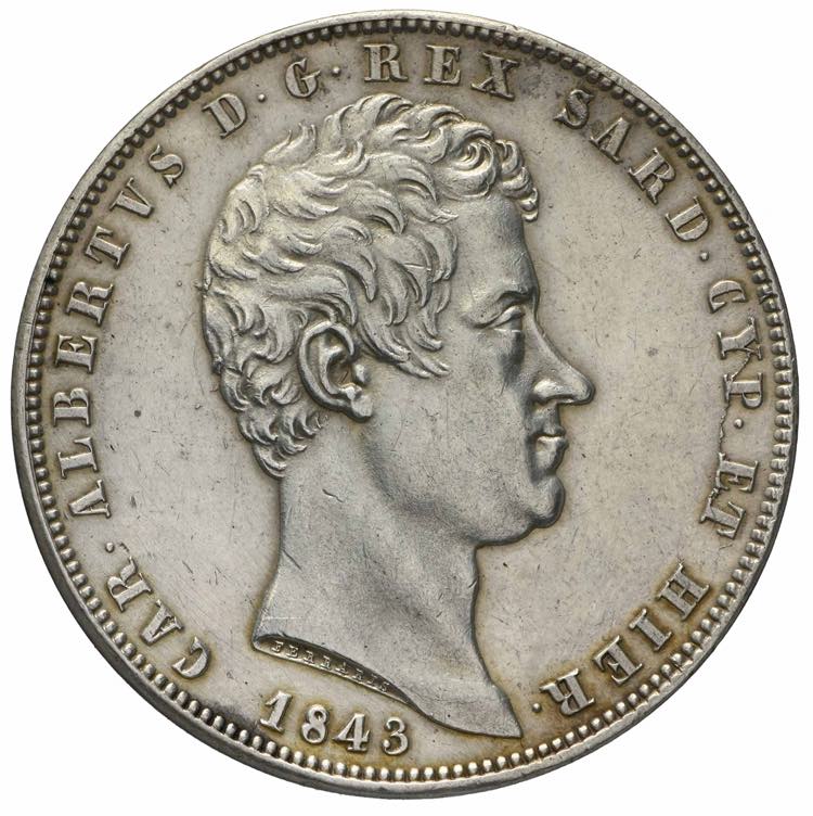 Carlo Alberto - 5 lire 1843 Genova ... 