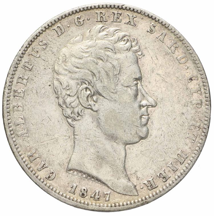 Carlo Alberto - 5 lire 1847 Torino ... 