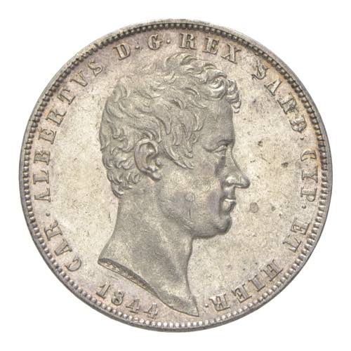 Carlo Alberto - 5 lire 1844 Genova ... 