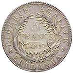 Repubblica subalpina - 5 franchi 1800-1802 ... 