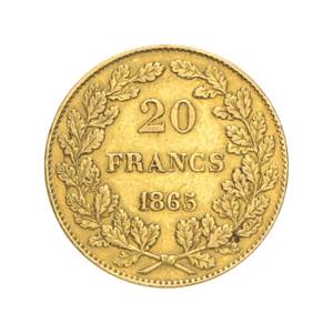 Belgio - Leopoldo I - 20 franchi 1865 Av. 20 ... 