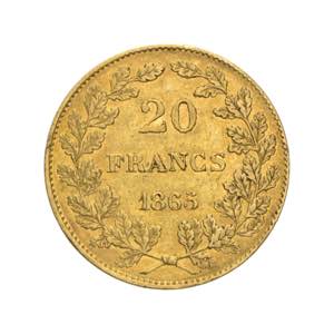 Belgio - Leopoldo I - 20 franchi 1865 Av. 20 ... 