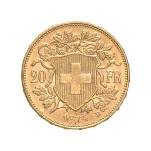 Svizzera - 20 franchi vreneli 1914 Av. 20 ... 