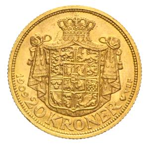 Danimarca - 20 korone 1909 Av. 20 korone oro ... 