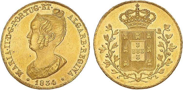D. Maria II - Ouro - Peça 1834, ... 