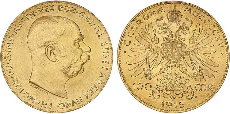 Áustria - Ouro - 100 Corona 1915, ... 