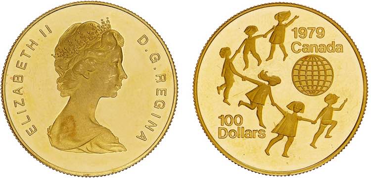 Canadá - Ouro - 100 Dollars 1979; ... 