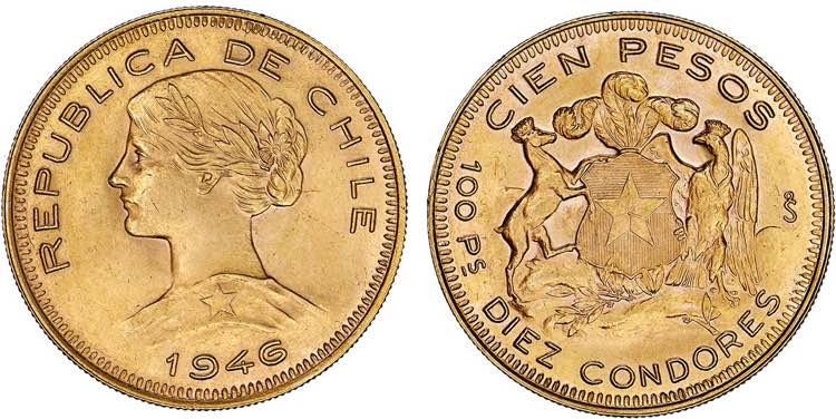 Chile - Gold - 100 Pesos 1946; ... 
